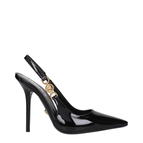 Versace Black Patent Leather Slingback Pumps – Women's High Heels with Medusa Detail